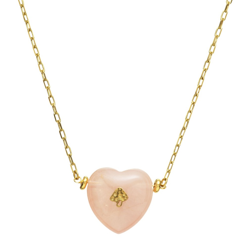 New MAYAMAR Pink quartz Heart Pendant Necklace with mushroom - Picture 2 of 6